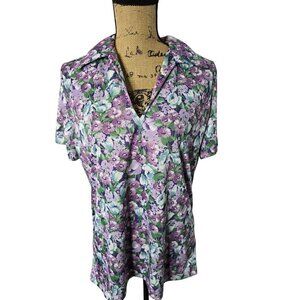 Vintage 70s Purple Flower Power Botanical Collared Shirt